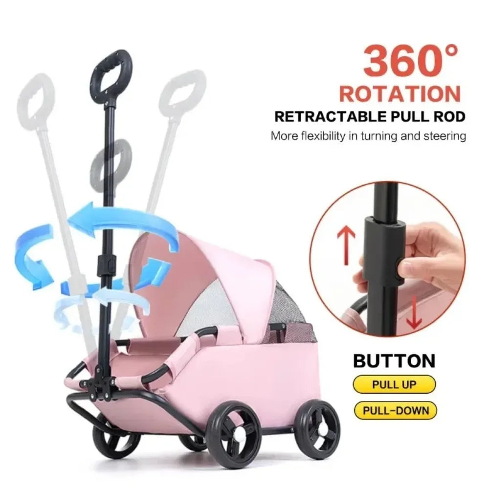 Foldable Push-Pull Pet Stroller - Portable Dog & Cat Cart – photo 2