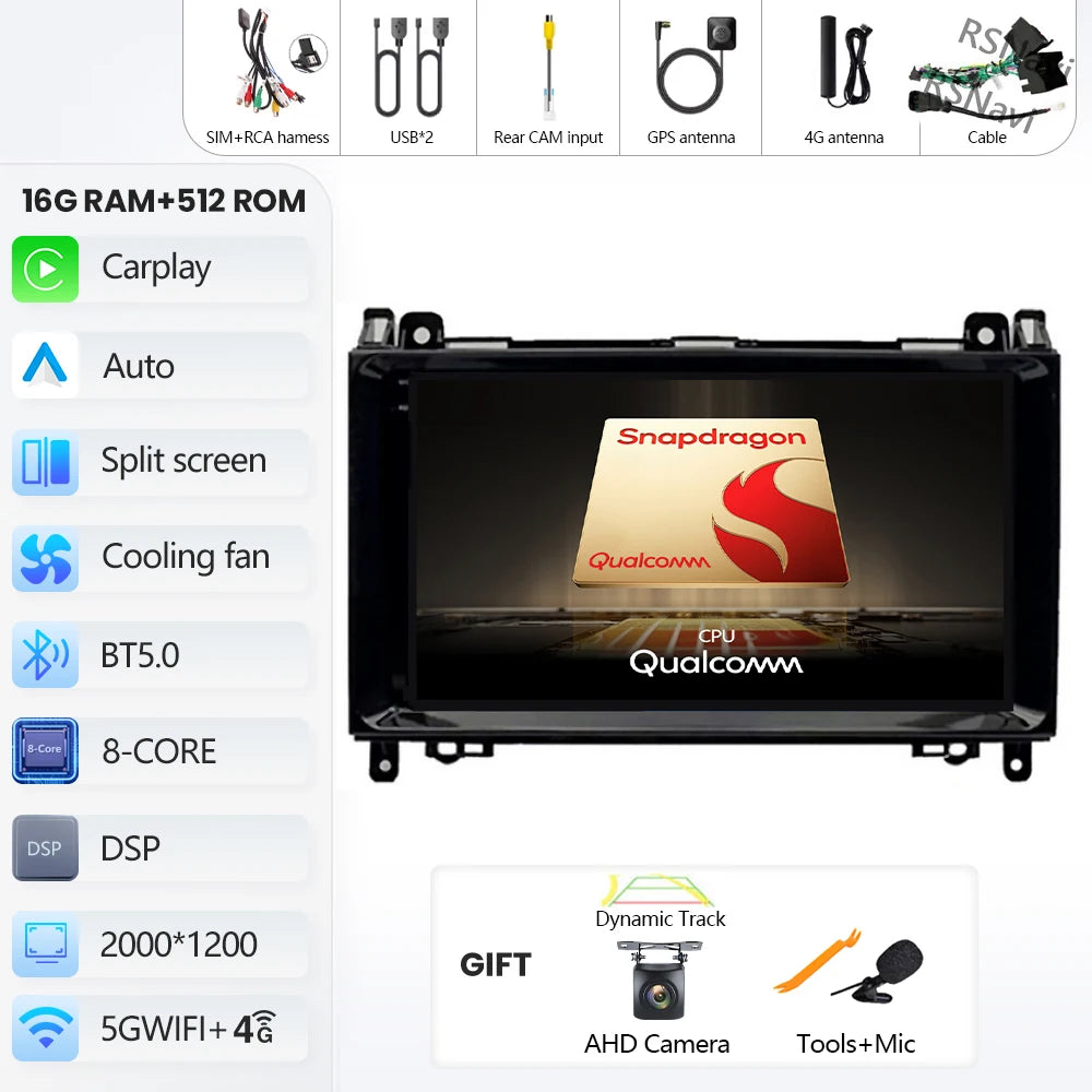 Android 16 For Benz Sprinter Volkswagen Crafter 2006 - 2016 2K QLED Android Car Radio Multimedia Video Player GPS stereo CarPlay