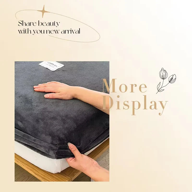 Soft warm plush fitted sheet elastic mattress cover fluffy coral fleece bed linen winter couple luxury double bed bedding﻿﻿