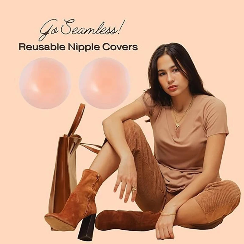 4 Pcs Silicone Nipple Covers, Invisible & Reusable. 8x8cm, Adhesive, for Backless Dresses