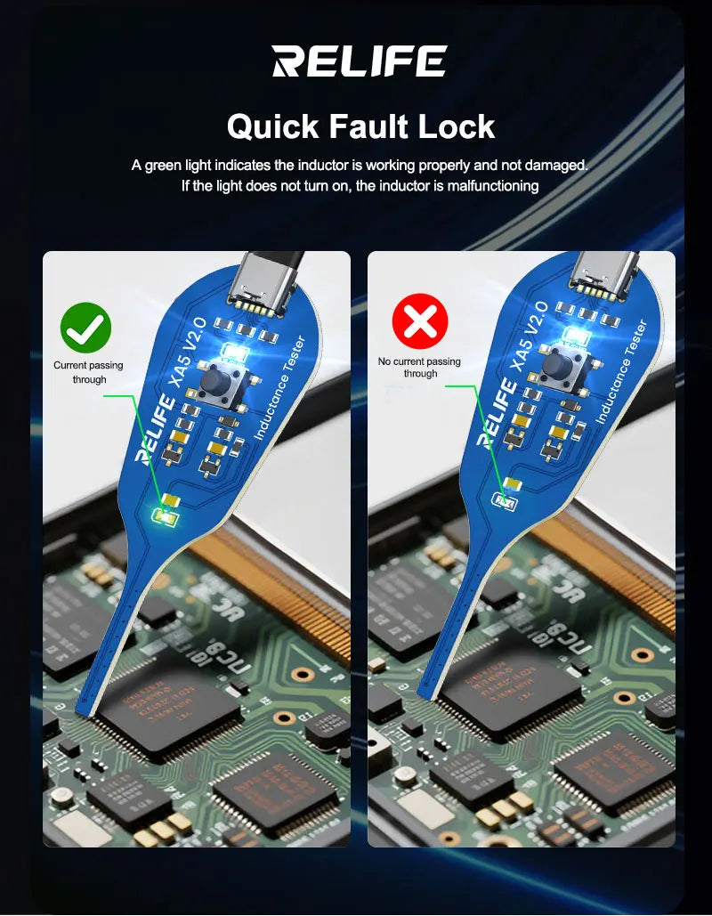 RELIFE XA5 Inductance Tester Electromagnetic Non-Contact Fault Detection for Phones PCB Motherboard Repair Diagnostics Tool