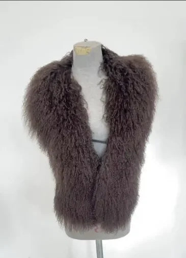 Fluffy Luxury  Real Mongolian Fur Halter Vests Women Solid Deep V-Neck Backless Bandage Sleeveless Jackets Top Outerwear Coat