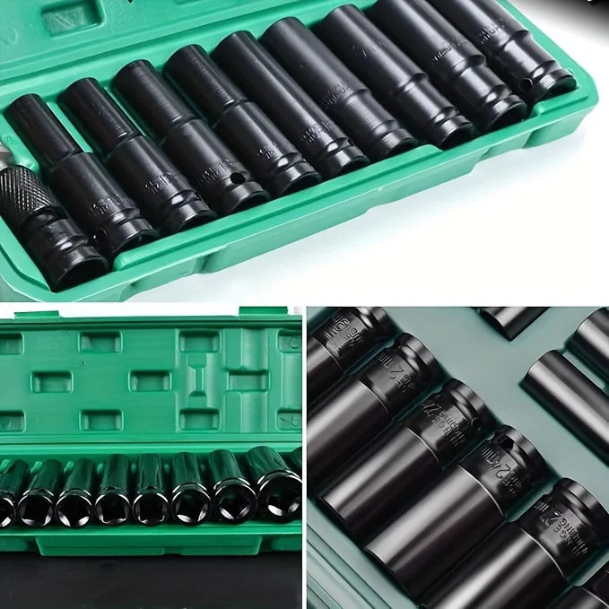 10-Piece Impact Wrench Socket Adapter Set – 8–24mm 1/2" Power Tool Sockets for Auto Repair