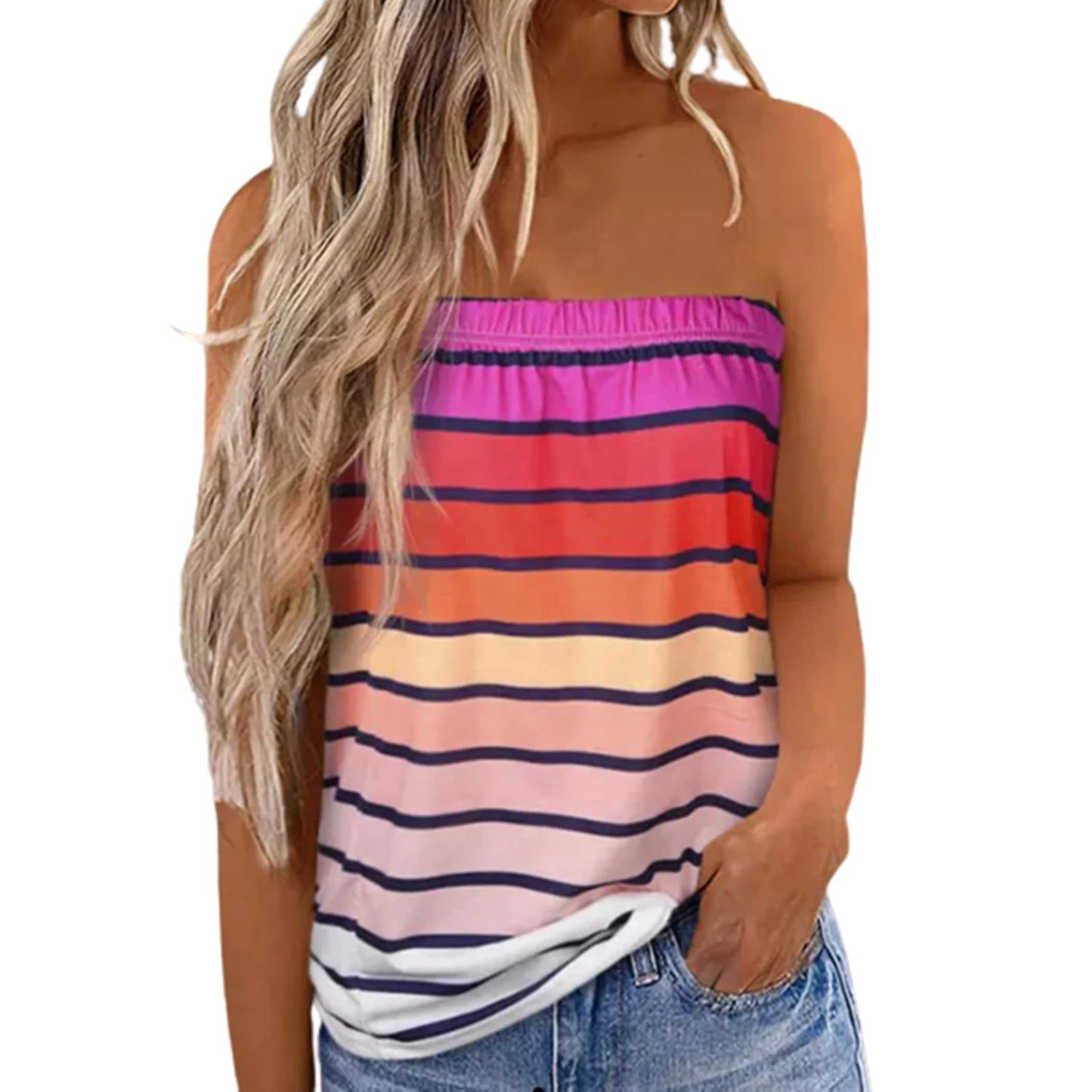 2026 Women Sexy Tube Top Summer Women Casual Tank Crop Tops Solid Color Elastic Design Backless Breathable Strapless Tops