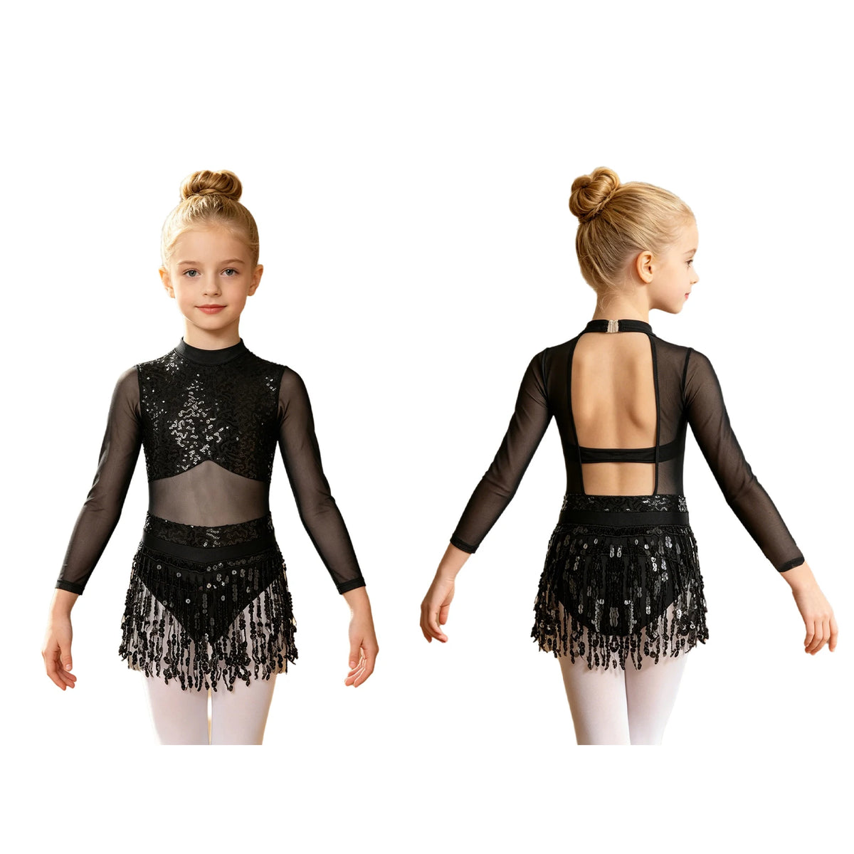 Girls sequin tassel jazz ballet dance dress