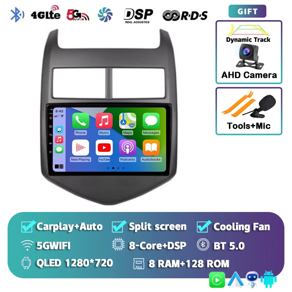 Android 16 CarPlay Auto Car Radio Multimedia Player For Chevrolet Aveo 2 Sonic T300 2011-2015 Navigation GPS 2din Stereo Audio