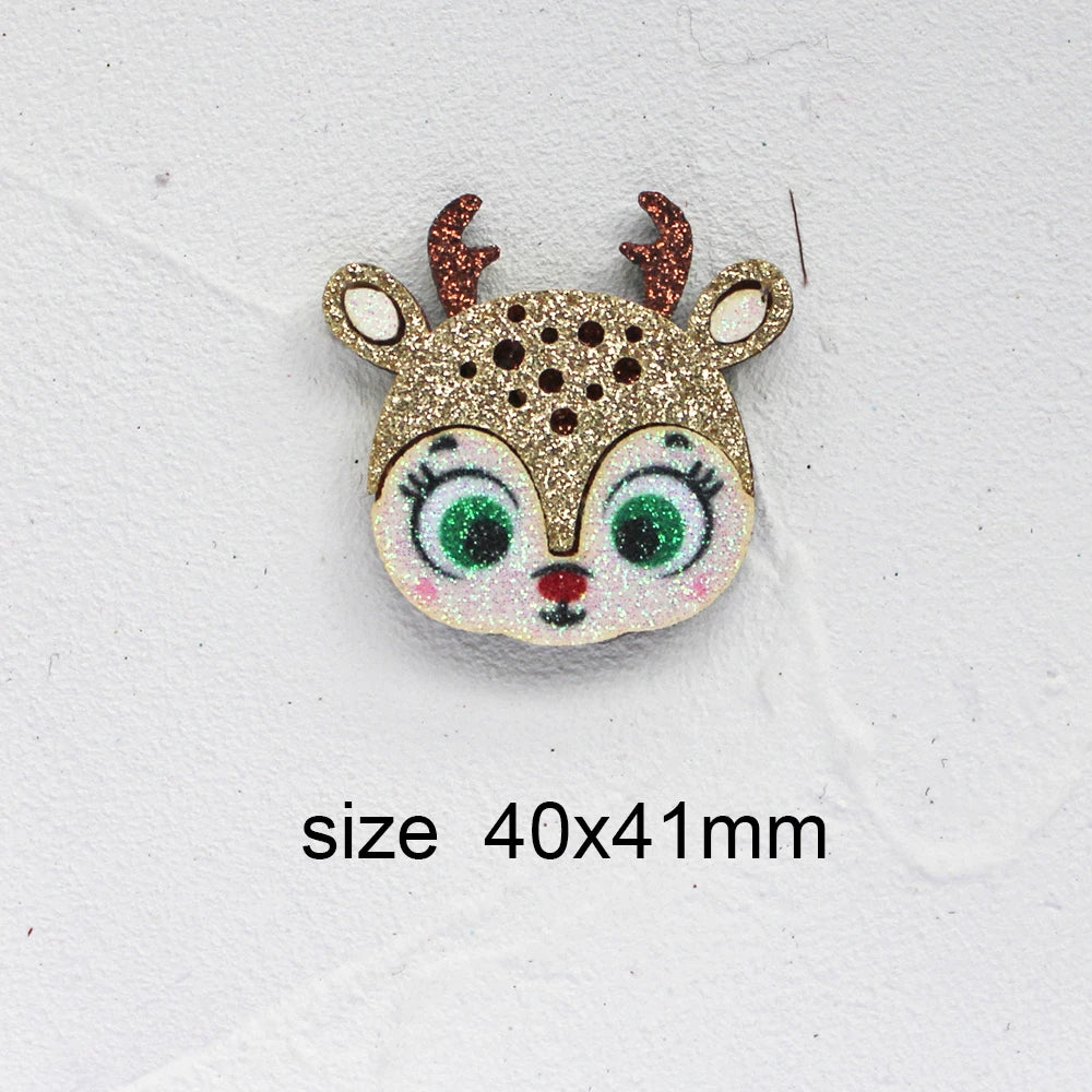 10pcs Glitter Padded Applique Reindeer with Red Nose  for DIY Christmas Hair Clips Bow Accessories Felts Supply Party Decor
