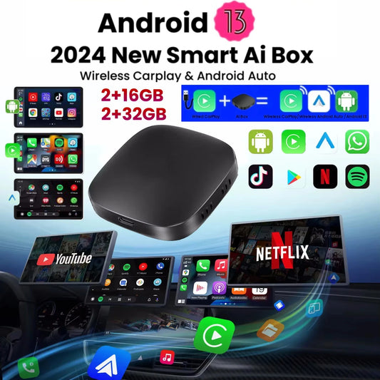 Android 13 Wireless CarPlay & Android Auto AI TV Box (YouTube, Netflix)