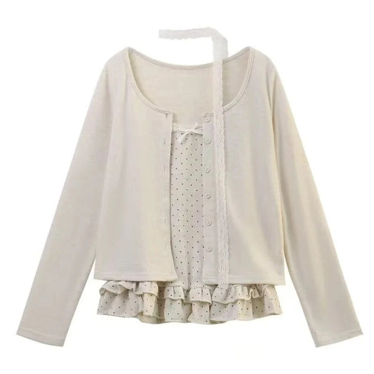 Women's Coquette Ballet-Core Long-Sleeve Top — Bow-Detail Vintage Tee