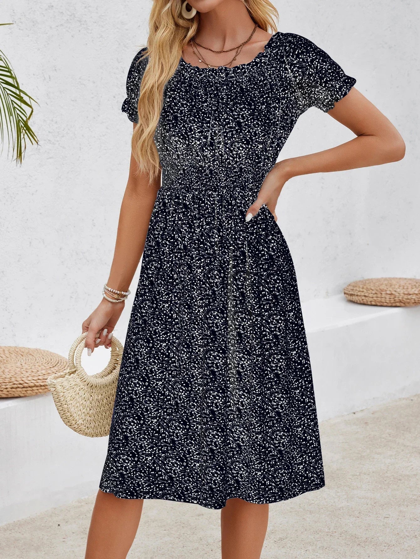 Dresses New Women's Comfortable Casual Floral Dress Short sleeved Round Neck Sexy Bohemian Beach Dress