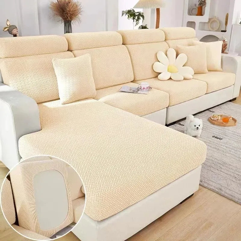 Jacquard Sofa Cushion Cover Protector Solid Color Stretch Removable Sofa Seat Slipcover for Bedroom Office Living Room Home