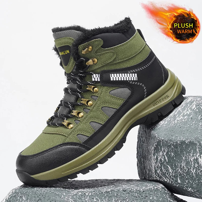 Men's Snow Boots with Warm Lining, Durable Soles, Round Toe Design, Suitable for Winter Outdoor Walks, Hiking, and Casual Street
