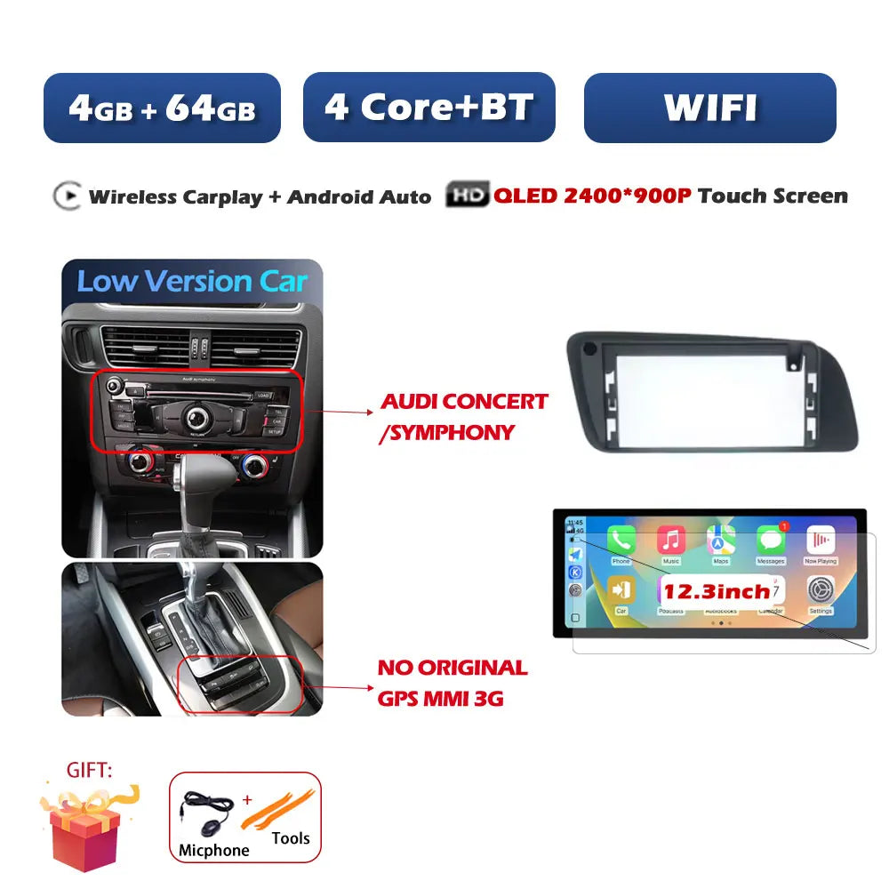Car Stereo with Apple CarPlay & Android Auto, Compatible with Audi Q5 (2009-2017)