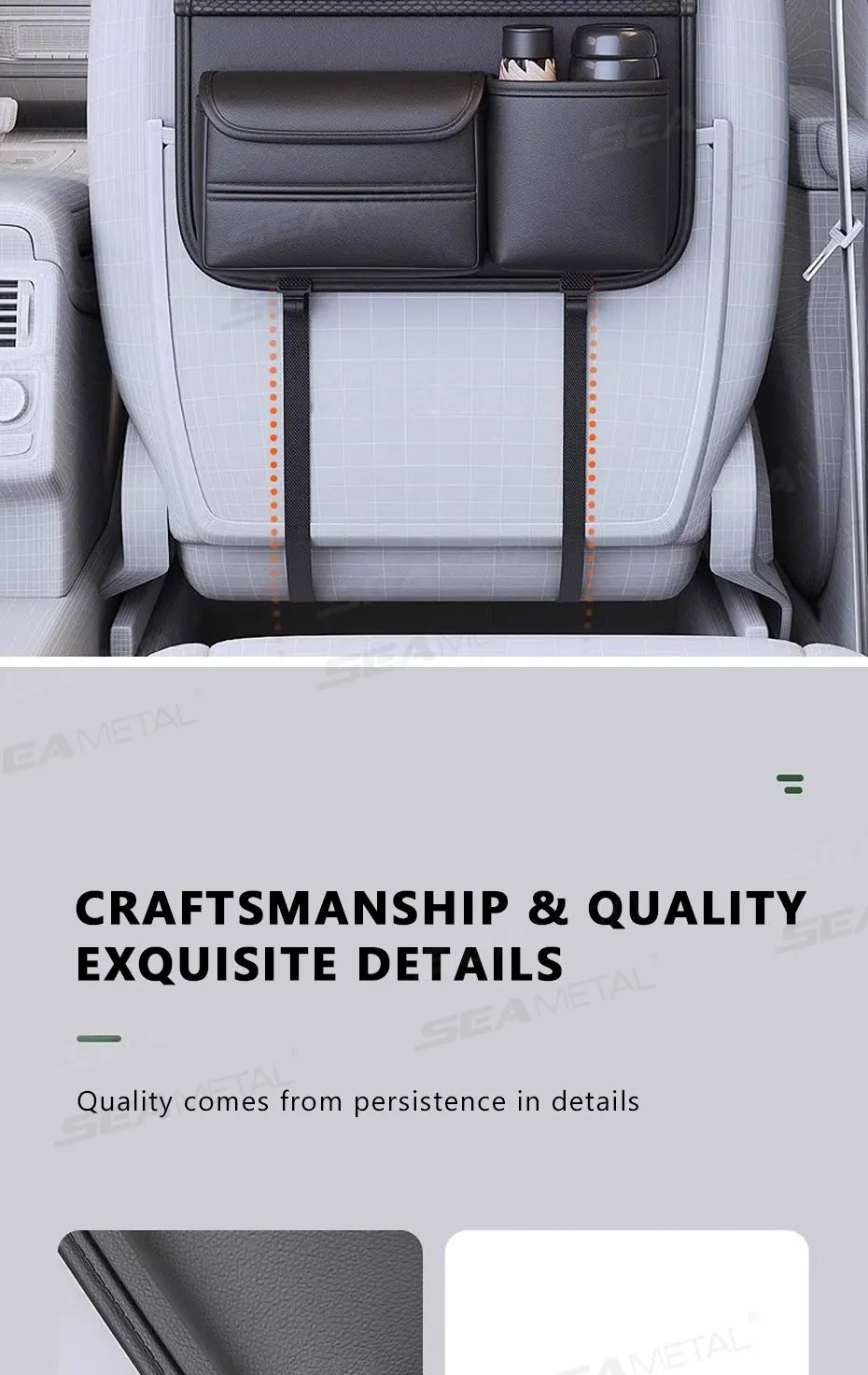 SEAMETAL Car Seat Back Storage Bag Large Capacity Multi-Pocket Backseat Organizer Foldable Dining Table Tablet Tray Hanging Bag