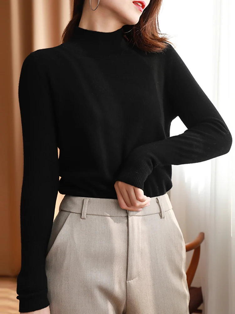 Women's mock neck base sweater, slim knit — view 3 of 20