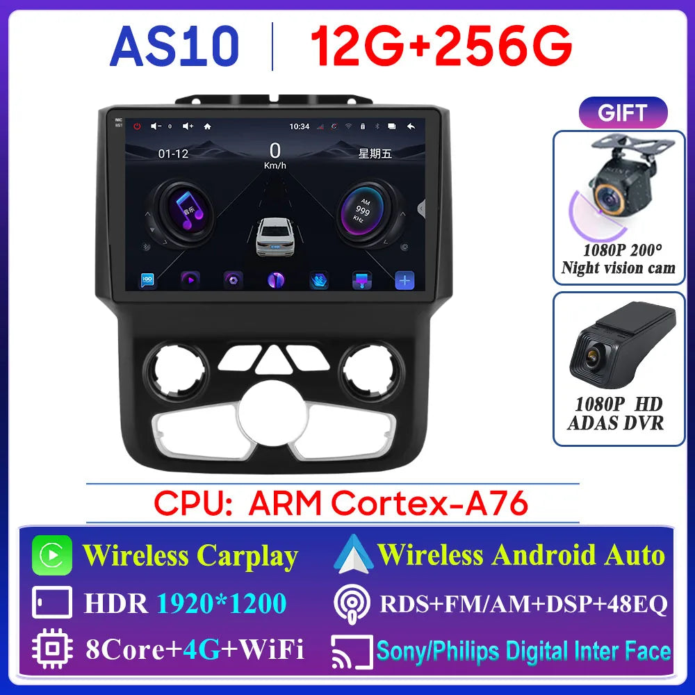 For Dodge Ram 1500 2500 3500 2013-2018 Car Radio Navigation GPS Carplay Stereo Android Auto Multimedia Player DVD Bluetooth 5G