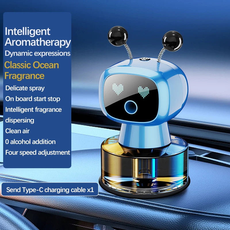 Smart Car Air Freshener AI Rechargeable Car Aroma Diffuser Smart eyes 4 Levels of Adjustable Intelligent Car Diffuser Gift