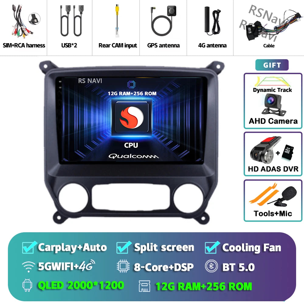 Android 16 Carplay Auto Car Radio Multimedia Player For Chevrolet Silverado 3 GMTK2 2013 - 2019 E53 X5 M5 Wireless BT Snapdragon