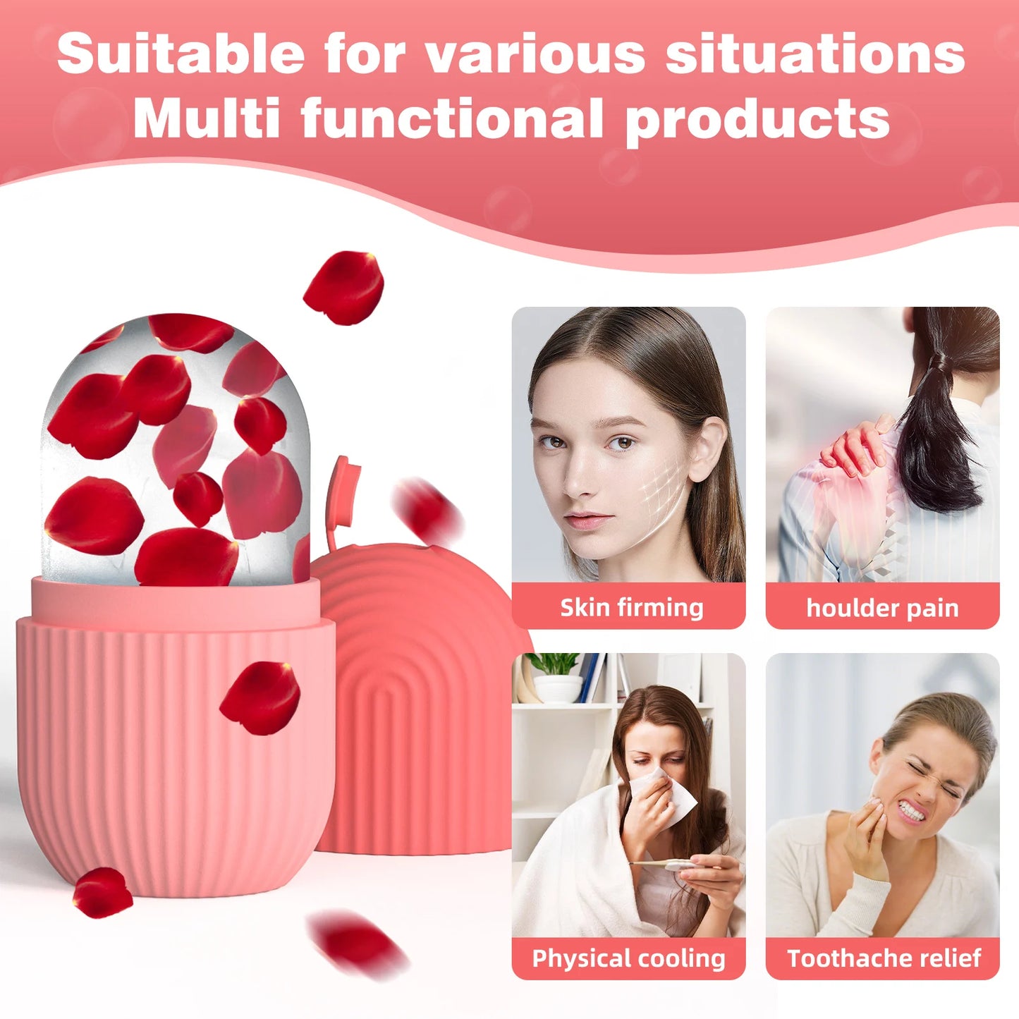 Silicone Face Ice Cube Mold & Roller for Skincare