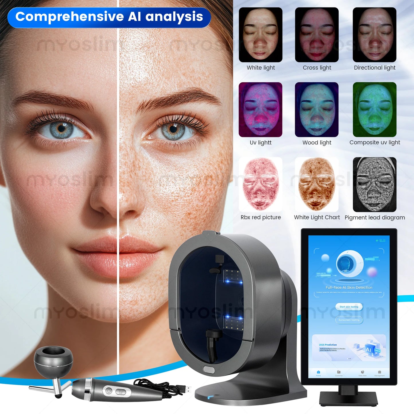 21.5 Inch 3D Facial Skin Analyzer Machine AI 8 Light Spectrum Skin Care Scanner for Business Hair Analysis Beauty Care