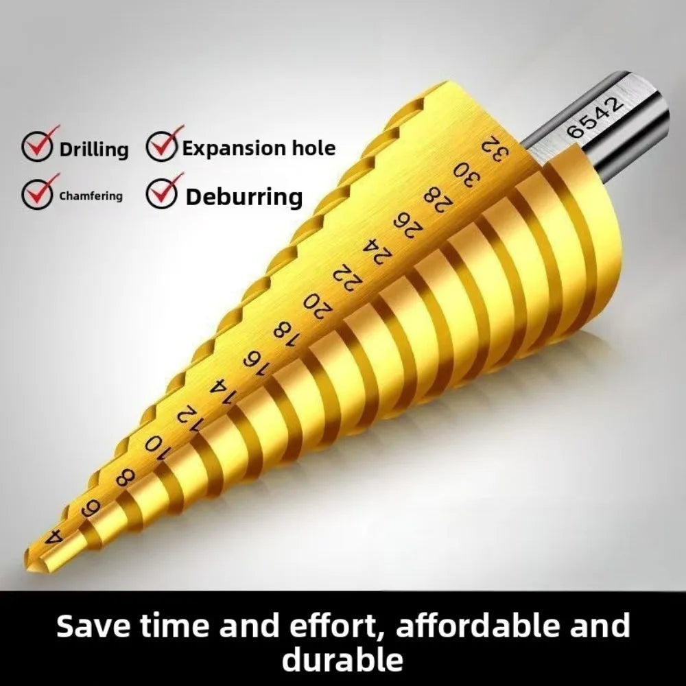 HSS Step Drill Bit Set, Hex Titanium Cone Hole Cutter 4-32mm