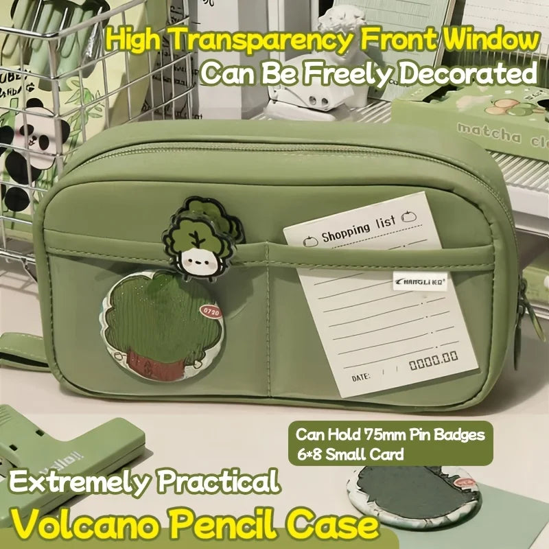 Large-capacity Volcano Pencil Case, 3-layer Compartment Storage, High-aesthetic Pencil and Stationery Organizer for Boys and Gir