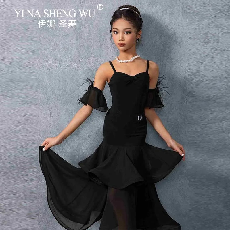 Girls double-layer chiffon ballroom dance dress