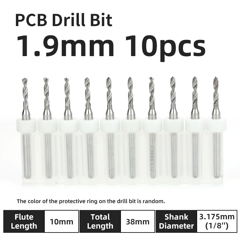 TOOLEYE 10pcs PCB Drill Bit Set Micro Drills Printed Circuit Board 1/8" Shank Mini CNC Drill Bits 0.1-3.175mm Drilling Tools