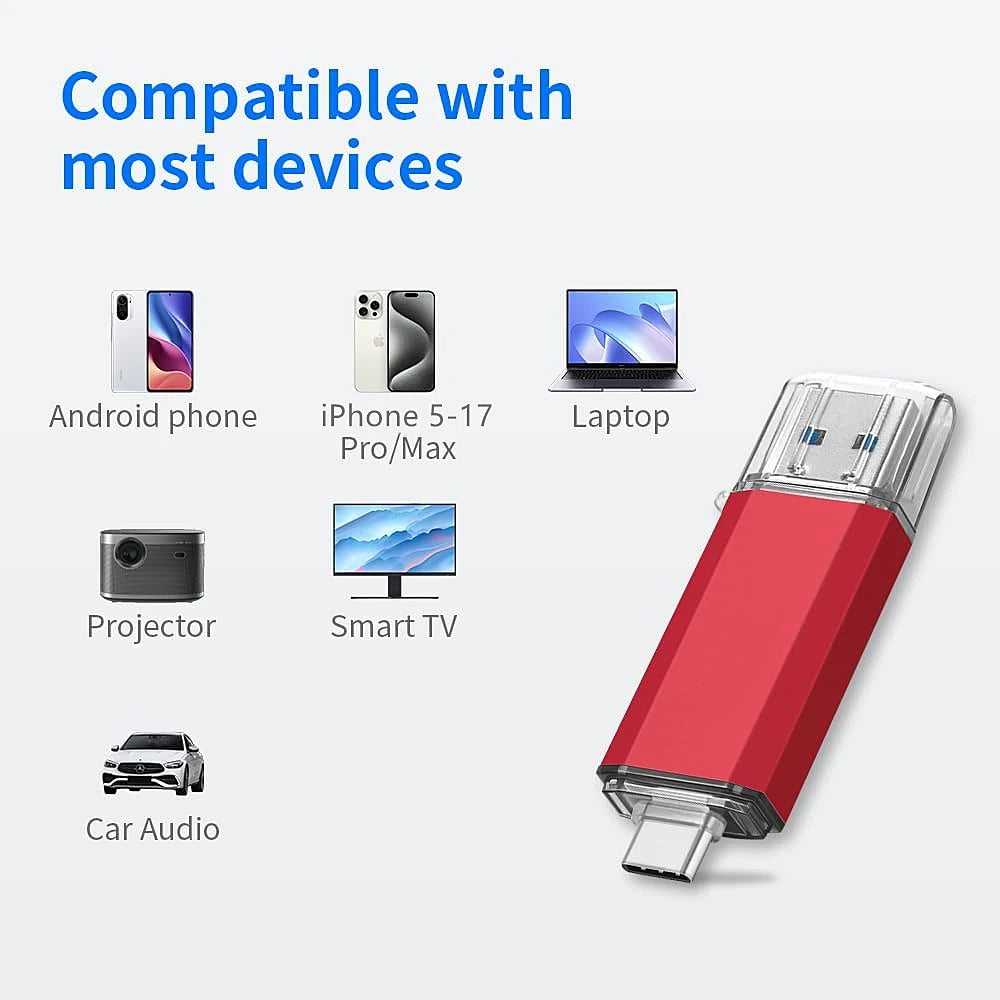 USB Flash Drive for Phone and PC — 32GB to 512GB Photo and Video Backup Stick