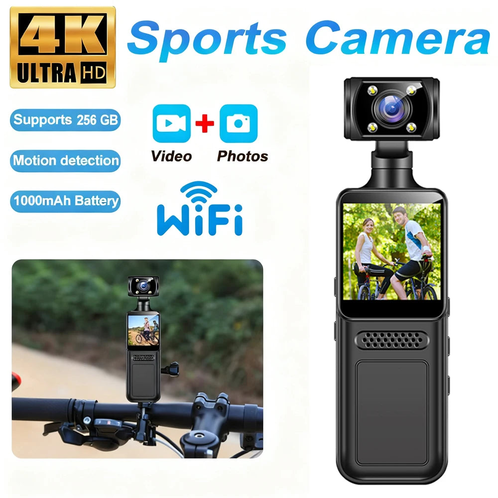 4K Mini Action Camera — 180° Rotating Wearable Sports Cam