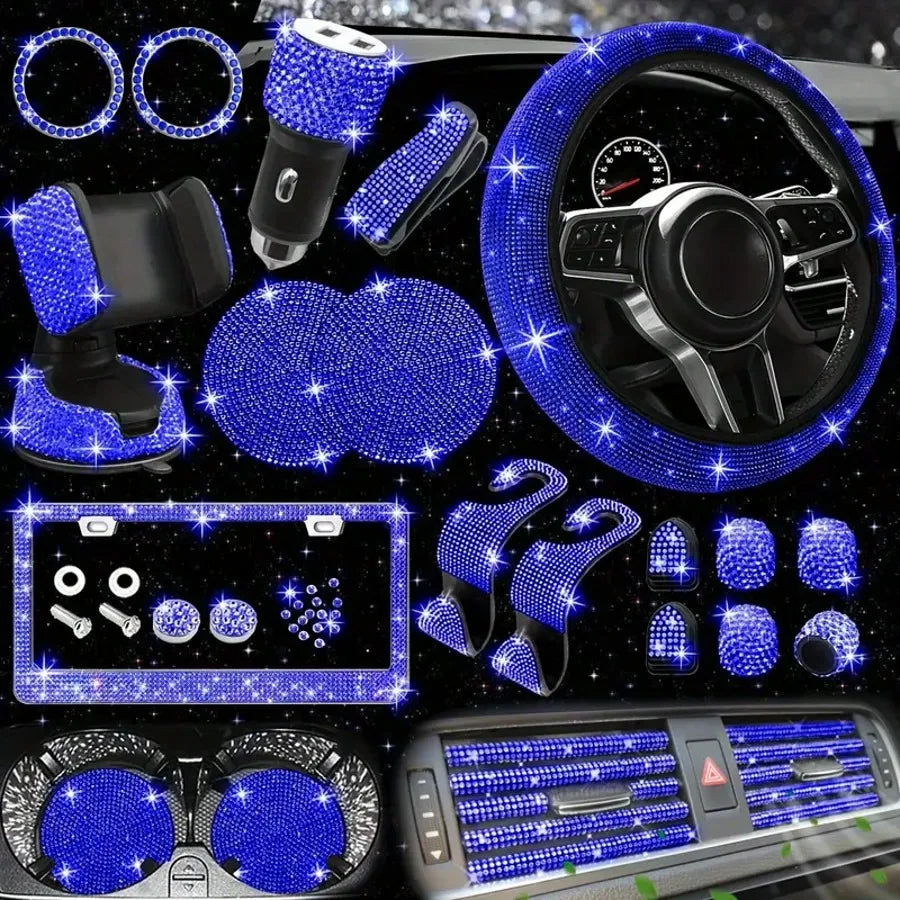 Artificial Diamond Car Steering Wheel Decoration Set Pink Artificial Diamond Steering Wheel Protective Cover, New Fashion Cute Goddess Steering Wheel Cover Set,Car Acessesories Women