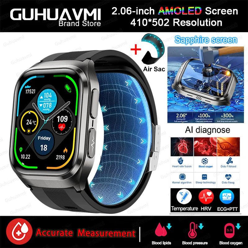 2026 New Upgrade AI Diagnostic  Airbag  Precise Blood Pressure Health SmartWatch Uric Acid ECG Blood lipids Smartwatch Men Women