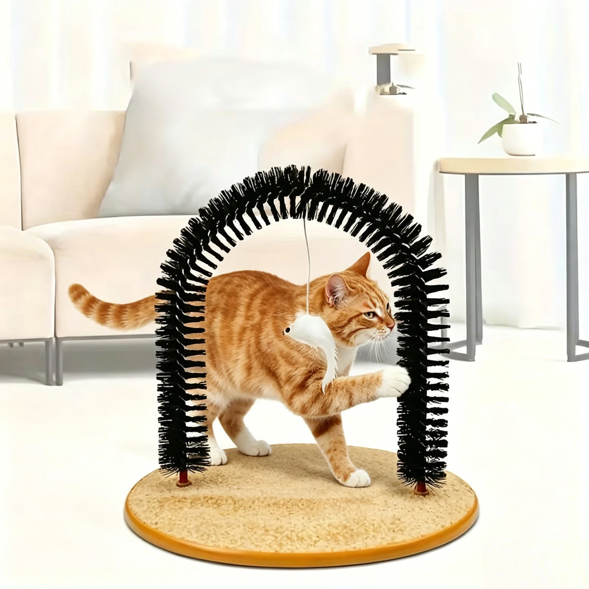 Cat Toy Arch Self Groome Pamper Feline with A Massage Grooming Rubbing Brush with Scratching Pad Toy for Cats Interactive Toys