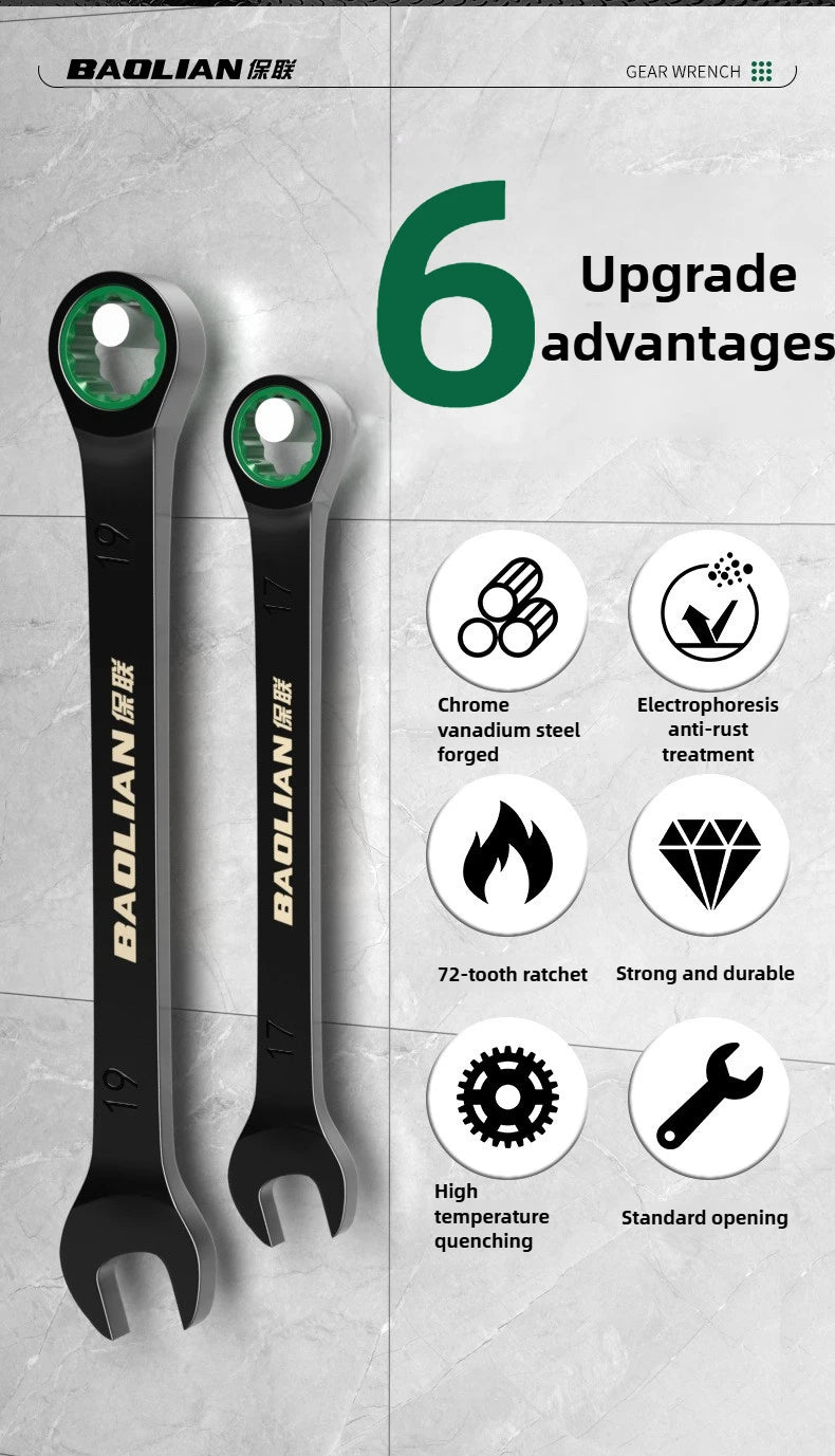 6-10MM Open-End Dual-Purpose Ratchet Spanner Combination Wrench Universal Bicycle Motorcycle Car Repair Tool