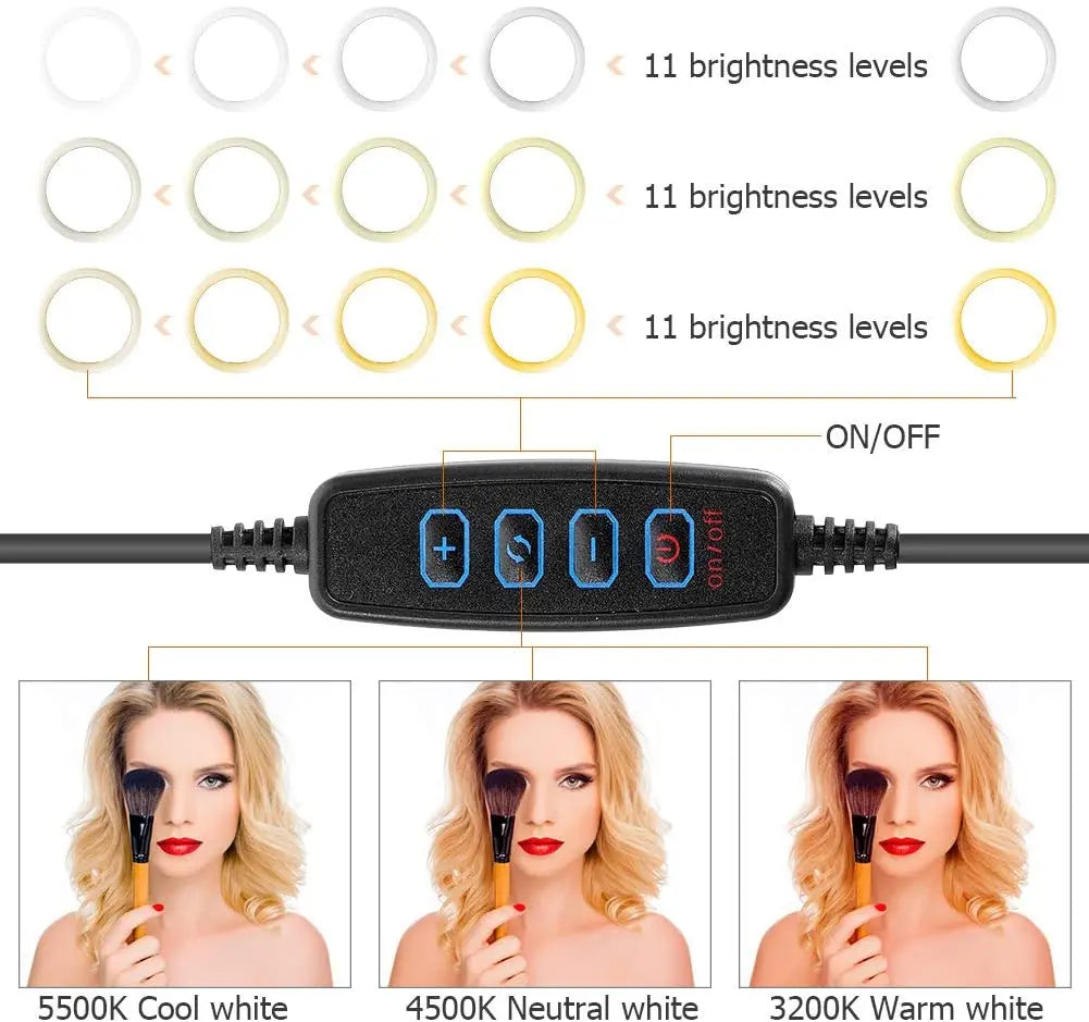 LED Photography Ring Light – 3 Modes Dimmable Selfie Light with Tripod & Phone Stand | TikTok, YouTube & Makeup