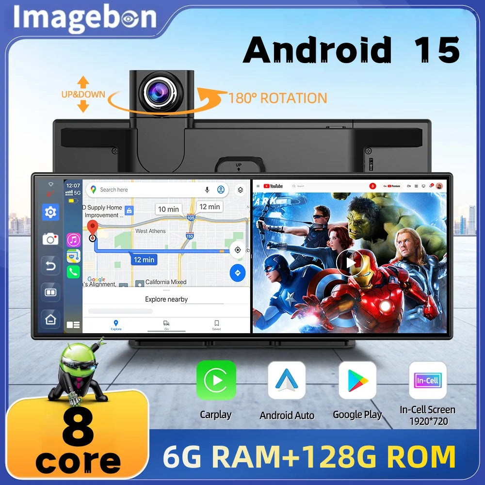 Imagebon P70Plus 11.4" Android 15 Dash Cam with CarPlay & Android Auto
