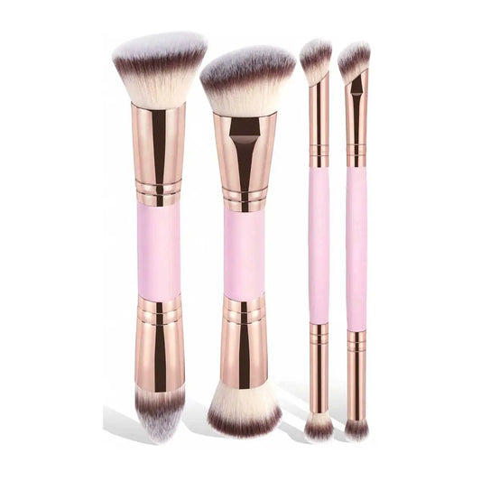 4 Pcs Dual-Ended Makeup Brush Set with Box - Foundation, Powder & Eyeshadow