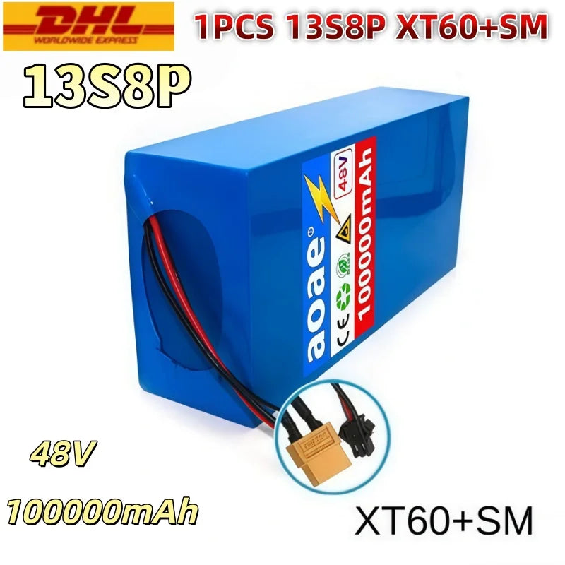 48V 100000mAh 13S8P Battery 2000W Lithium Ion Battery Pack with 50A BMS & Charger