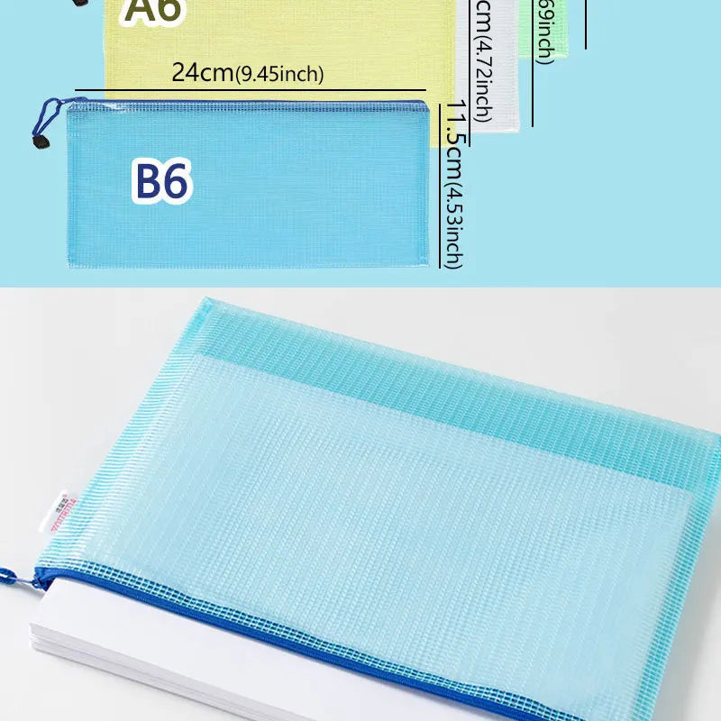 10PCS Stationery Storage Folder File Mesh Zipper Pouch Document Bag Office and Educational Supplies Storage Students Stationery