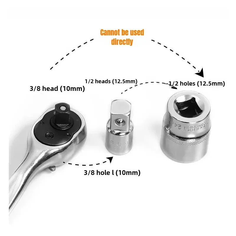 Sockets Set 1/4 Adapter 3/8 Adapter At 1/2 Tools For Mechanic 6pcs Ratchet Wrench Stainless Steel Converter Sleeve Head