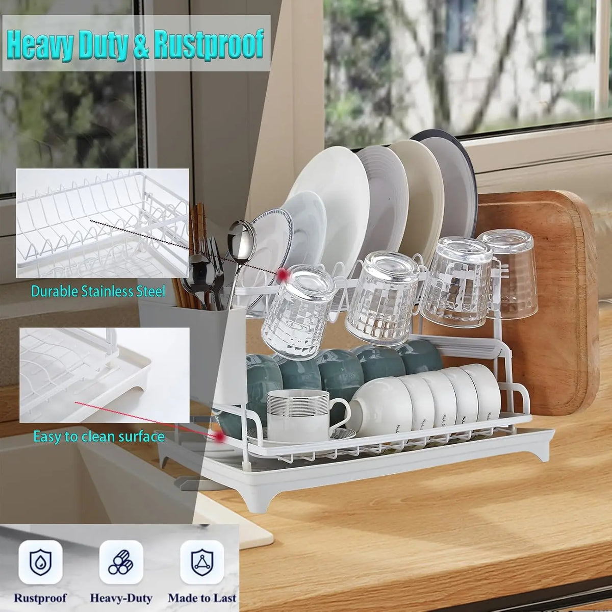 2-Tier Dish Drying Rack with Drainboard - Large Counter Organizer - photo 4