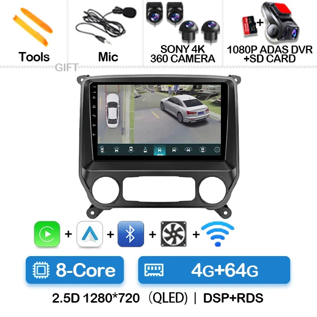 Android Car Stereo with CarPlay & Android Auto (QLED) — Chevrolet Silverado & GMC Sierra (2014–2018)