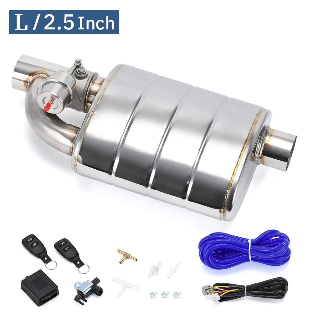 Stainless Steel 2.5" 3" 3.5" IN/OUT Tip On Single Exhaust Muffler Dump Valve Exhaust Cutout with Wireless Remote Controller Set