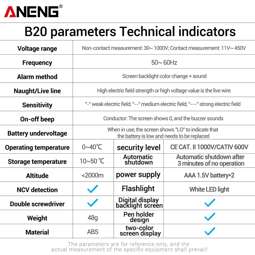 ANENG B20 Voltage Pen screwdriver dual head  11V~ 450V AC Voltage DetectionSmar Screwdriver Dual-use Slotted Cross Meter tools