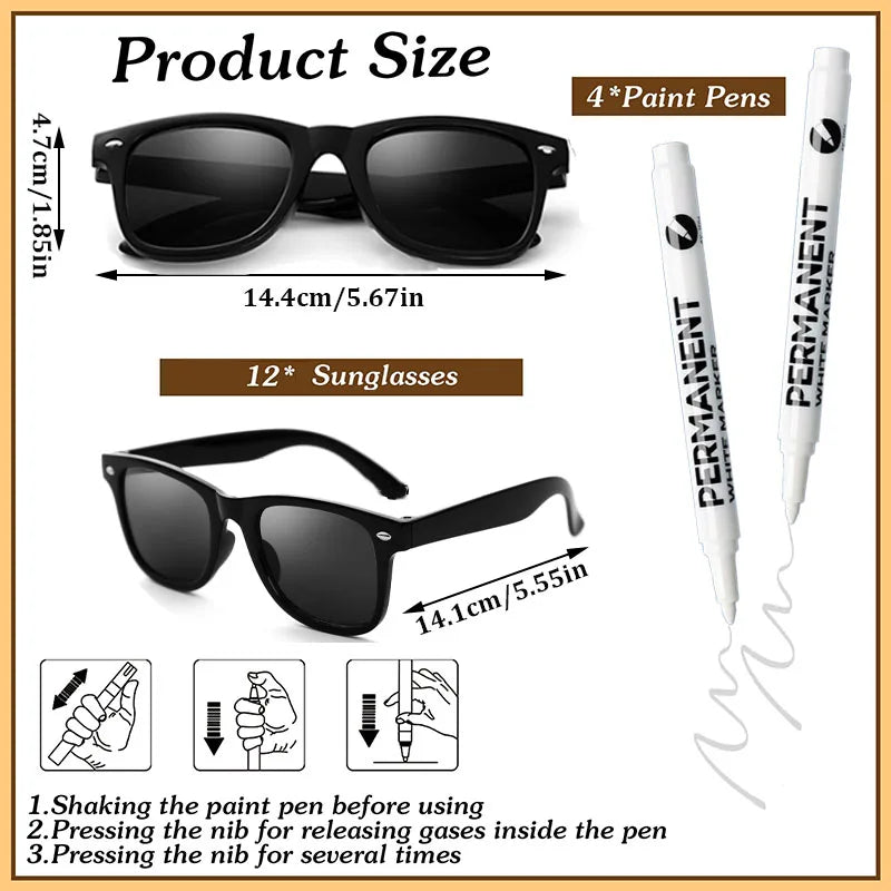 12-100 Pcs Wedding Personalized Sunglasses Bulk Custom Sunglasses with Paint Pens for Adult DIY Birthday Wedding Party Favors