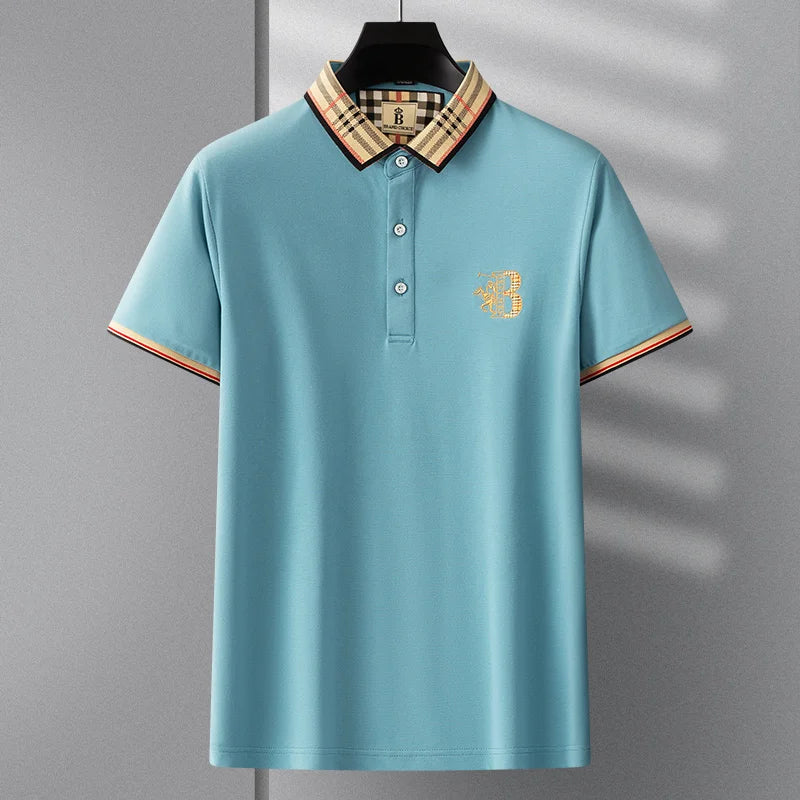 Summer men's fashion casual short sleeved polo shirt high-end boutique embroidered top comfortable and breathable lapel T-shirt