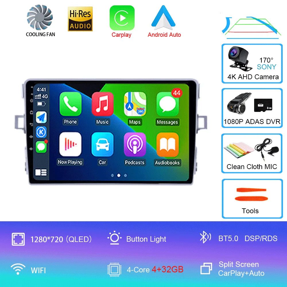 Android Car Stereo for Toyota Verso R20 (2010–2016) — CarPlay, Android Auto, GPS, 4G, RDS, DSP, IPS