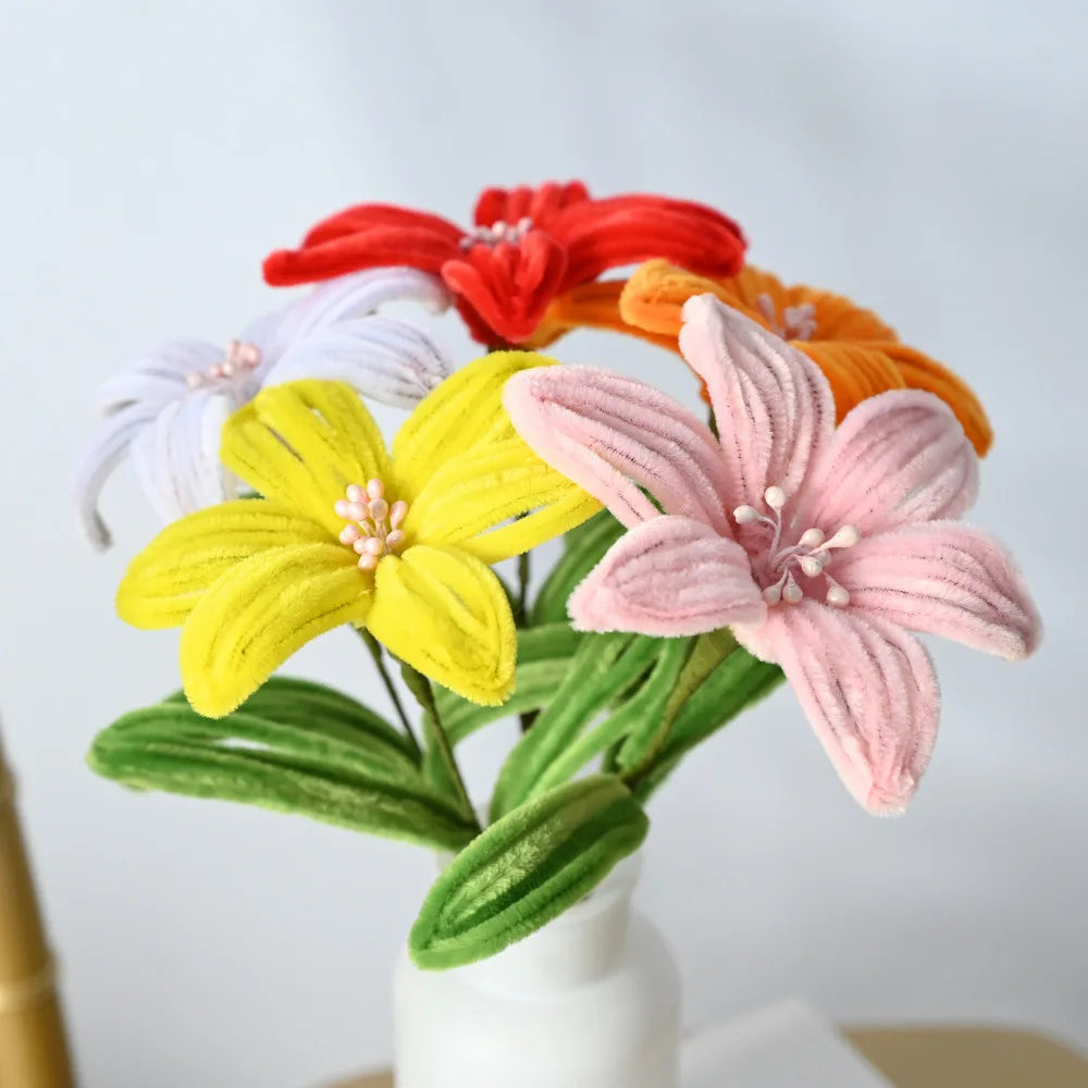 5Pcs Lily DIY Flower Calla Chenille Stems Fluffy Wire Pipe Cleaners Twist Stick Children Educational Toys Creative Handcraft