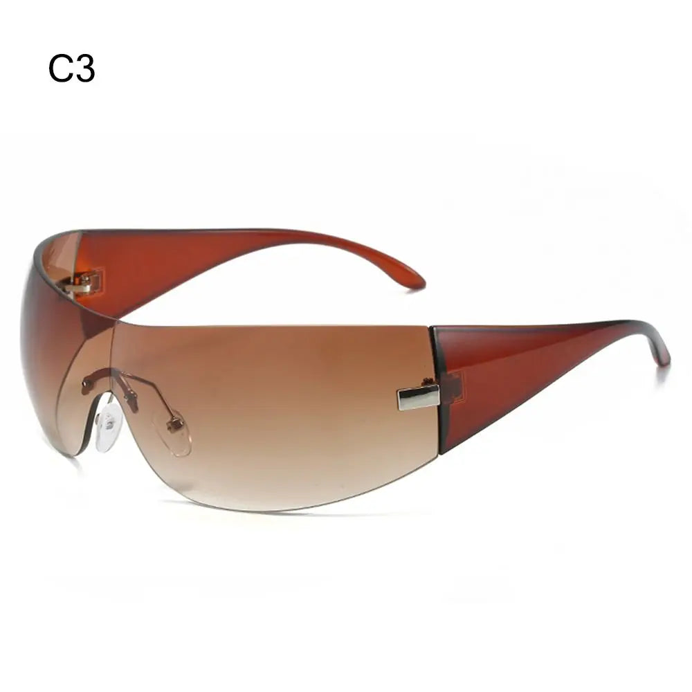 Trendy Y2K Sunglasses for Women  Men Rimless Wrap-Around Sunglasses Futuristic One Piece Shades Fashion Hip Hop Sun Glasses