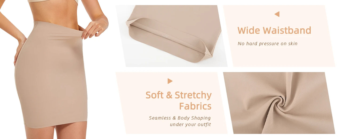 Women Above Knee Underskirt Half Slips for Dress Shapewear Body Shaper Seamless Smooth Tummy Control Underwear Short Skirt
